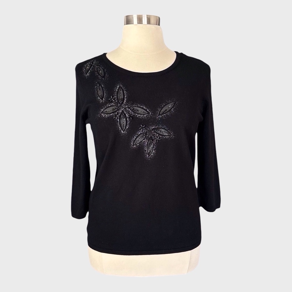 Christopher & Banks Embellished Floral Appliqué Knit Sweater